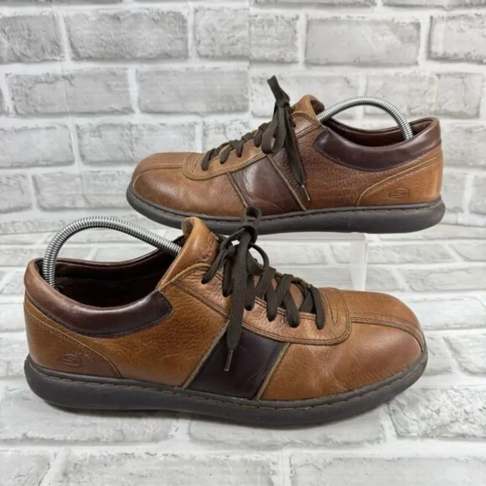 Skechers Men's Size 12 Vintage Brown Leather Chunky Y2K Oxford Shoes